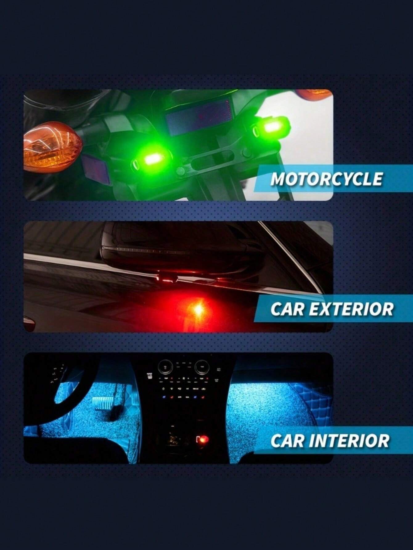 Waterproof RGB LED Warning Light Kit for Motorcycles, Remote Control, Ambiance Light, Mini LED Indicator with USB Port, Night Warning Light for Cars and Drones