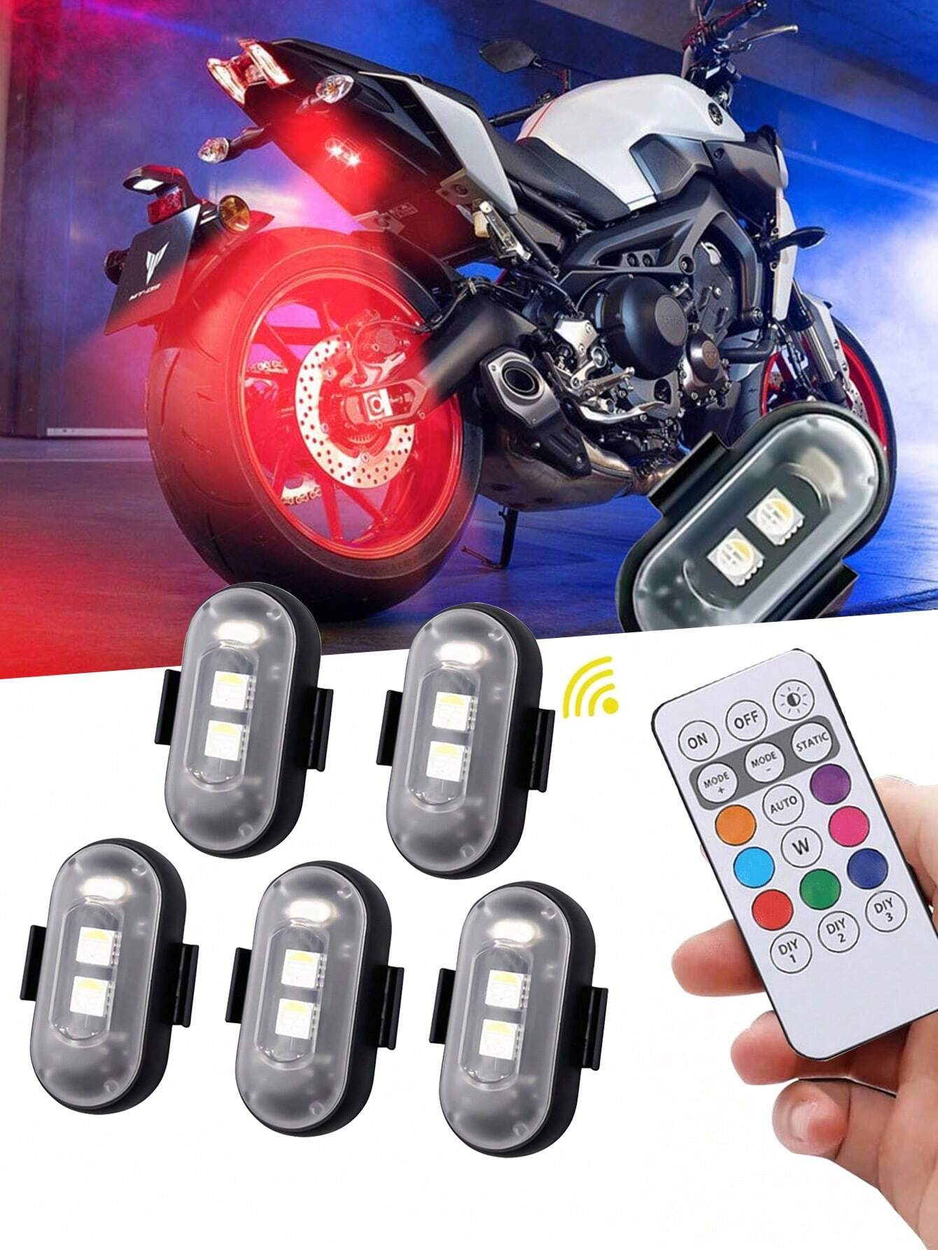 Waterproof RGB LED Warning Light Kit for Motorcycles, Remote Control, Ambiance Light, Mini LED Indicator with USB Port, Night Warning Light for Cars and Drones
