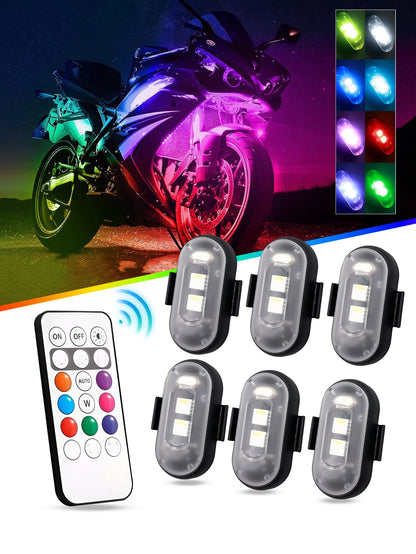 Waterproof RGB LED Warning Light Kit for Motorcycles, Remote Control, Ambiance Light, Mini LED Indicator with USB Port, Night Warning Light for Cars and Drones