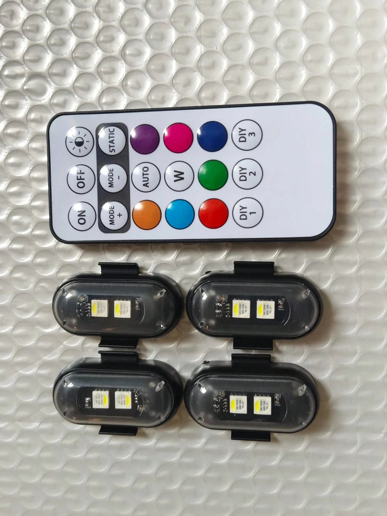 Waterproof RGB LED Warning Light Kit for Motorcycles, Remote Control, Ambiance Light, Mini LED Indicator with USB Port, Night Warning Light for Cars and Drones