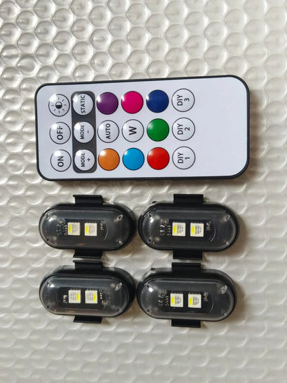 Waterproof RGB LED Warning Light Kit for Motorcycles, Remote Control, Ambiance Light, Mini LED Indicator with USB Port, Night Warning Light for Cars and Drones