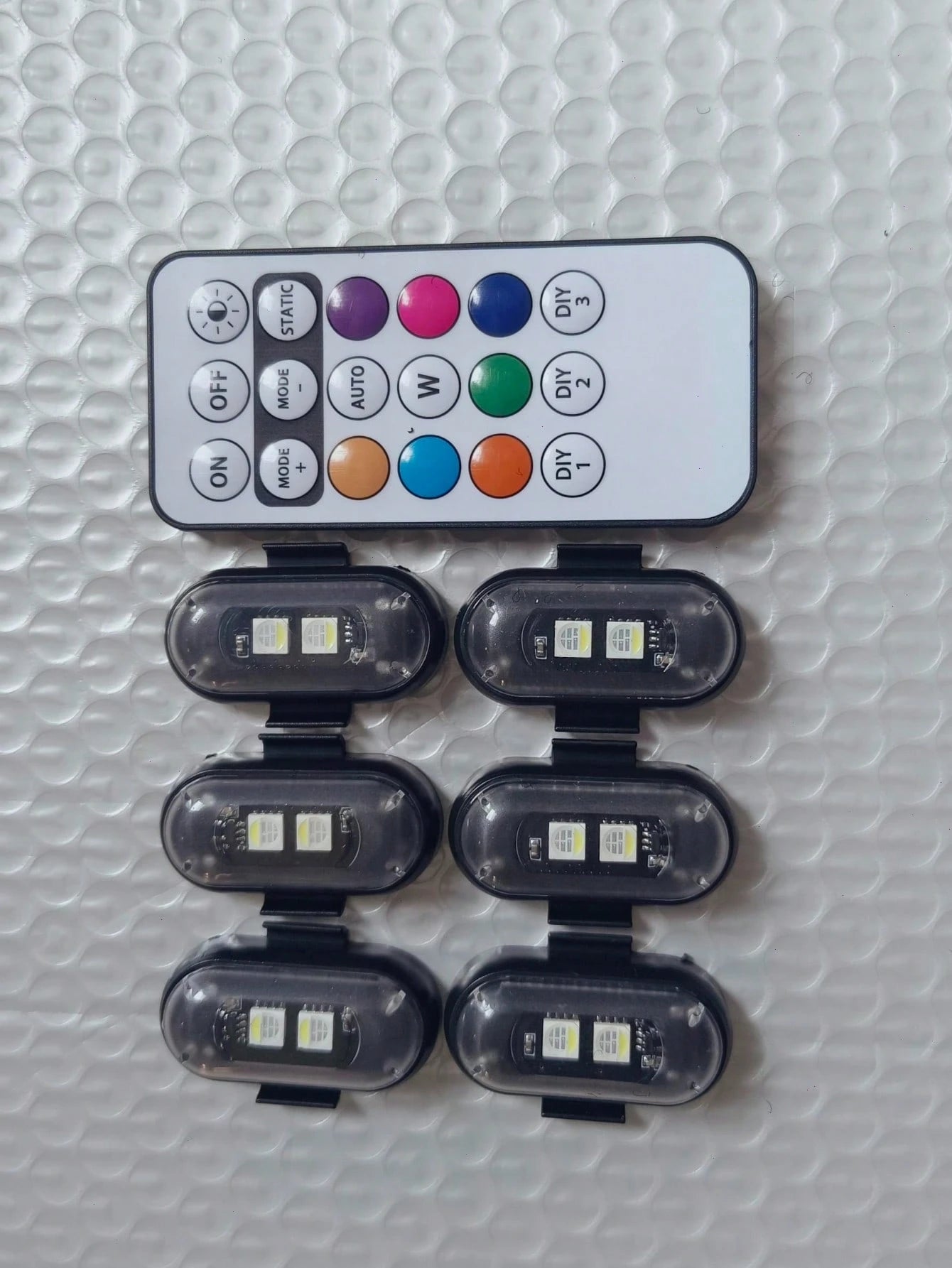 Waterproof RGB LED Warning Light Kit for Motorcycles, Remote Control, Ambiance Light, Mini LED Indicator with USB Port, Night Warning Light for Cars and Drones