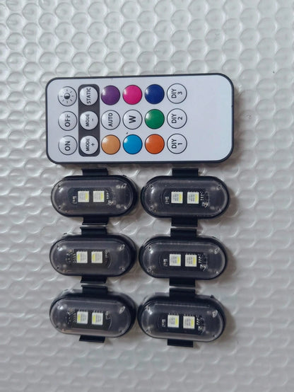 Waterproof RGB LED Warning Light Kit for Motorcycles, Remote Control, Ambiance Light, Mini LED Indicator with USB Port, Night Warning Light for Cars and Drones