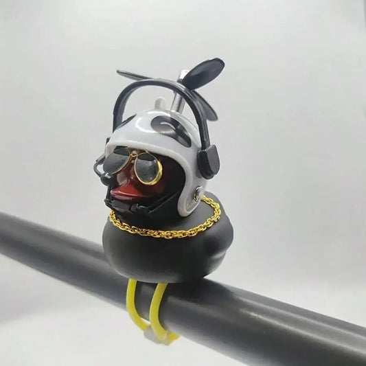 1pc Classic Rubber Duck Bicycle Handlebar Decor - With Propeller, Glasses, Gold Chain And Horn, Shiny Black Color, Suitable For Bicycle Parts, Bicycle Accessories | Unique Design |