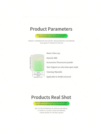 4cs Glow In The Dark Valve Caps, Valve Caps, Universal Fluorescent Tire Valve,Daytime Light Absorption, Long Light Effect Time. The Car's Luminous Valve Is Green, Pink, Blue, Yellow. The Car Tire Valve Cap And Motorcycle Valve Core Emit Light
