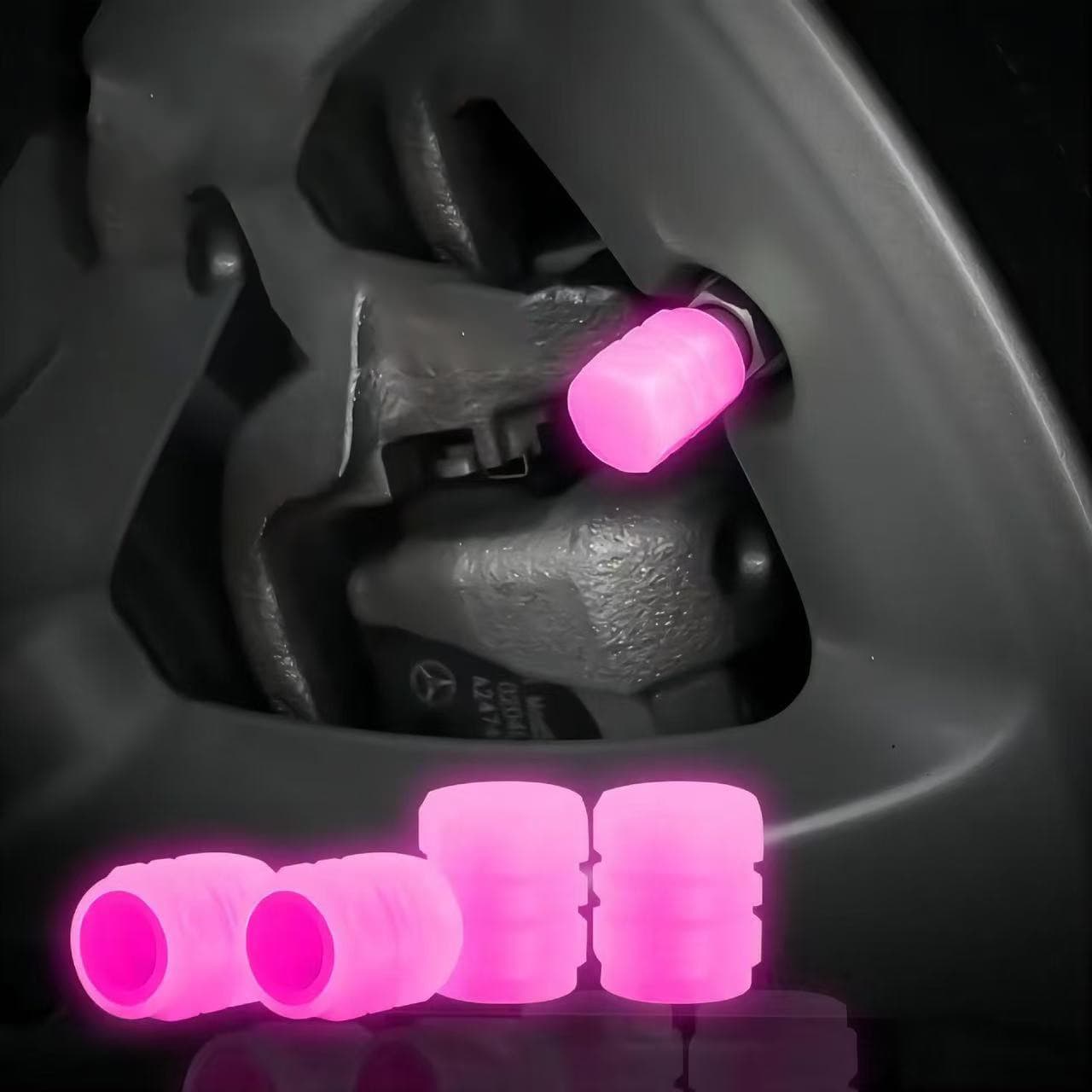 4cs Glow In The Dark Valve Caps, Valve Caps, Universal Fluorescent Tire Valve,Daytime Light Absorption, Long Light Effect Time. The Car's Luminous Valve Is Green, Pink, Blue, Yellow. The Car Tire Valve Cap And Motorcycle Valve Core Emit Light