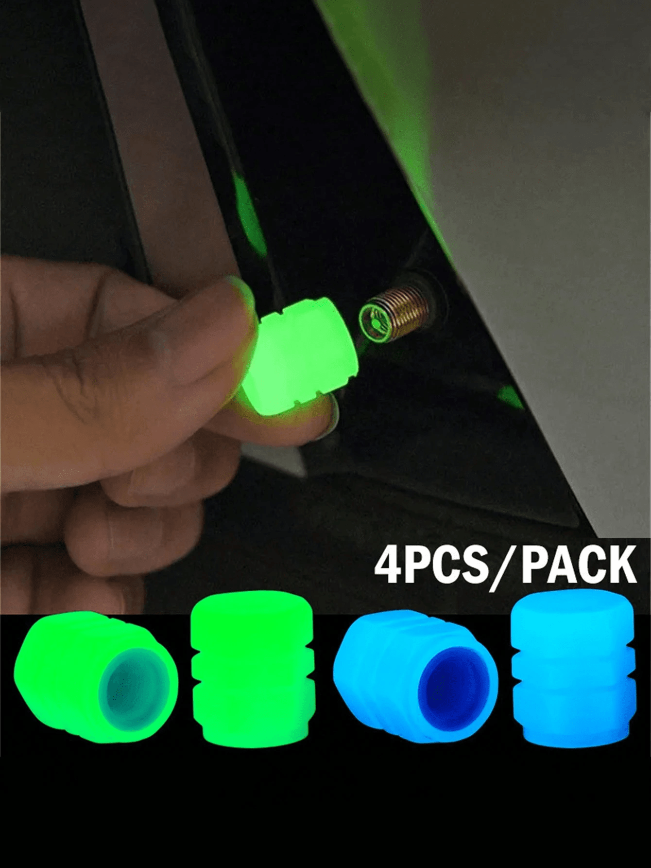 4cs Glow In The Dark Valve Caps, Valve Caps, Universal Fluorescent Tire Valve,Daytime Light Absorption, Long Light Effect Time. The Car's Luminous Valve Is Green, Pink, Blue, Yellow. The Car Tire Valve Cap And Motorcycle Valve Core Emit Light