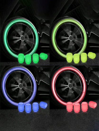 4cs Glow In The Dark Valve Caps, Valve Caps, Universal Fluorescent Tire Valve,Daytime Light Absorption, Long Light Effect Time. The Car's Luminous Valve Is Green, Pink, Blue, Yellow. The Car Tire Valve Cap And Motorcycle Valve Core Emit Light